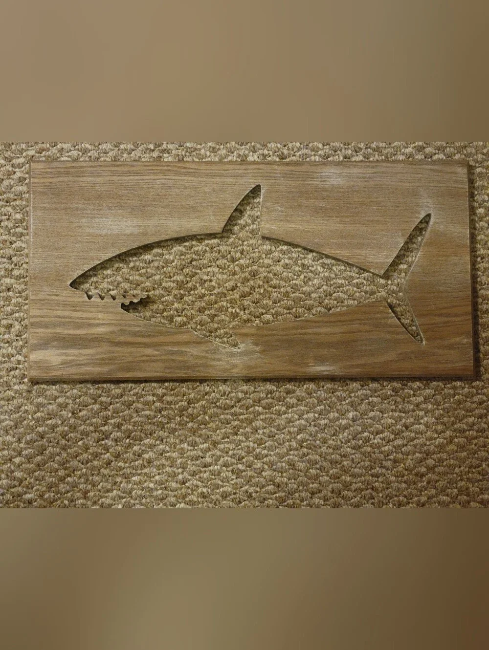 Wooden Shark Cutout - Neutral Brown & Beware of Shark Wall Art
